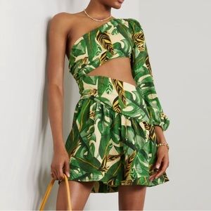 FARM Rio Tropical Leaves One Shoulder Mini Dress